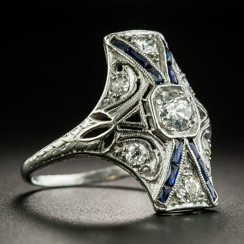 Art Deco Diamond and Sapphire* Geometric Dinner Ring - 2