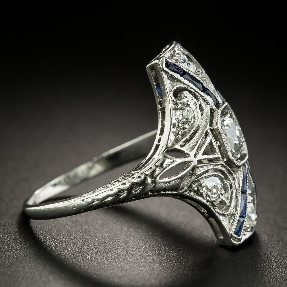 Art Deco Diamond and Sapphire* Geometric Dinner Ring - 3