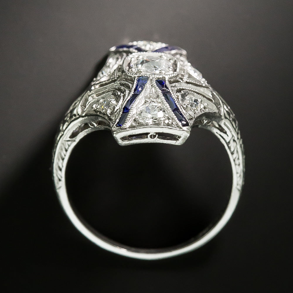 Art Deco Diamond and Sapphire* Geometric Dinner Ring - 4
