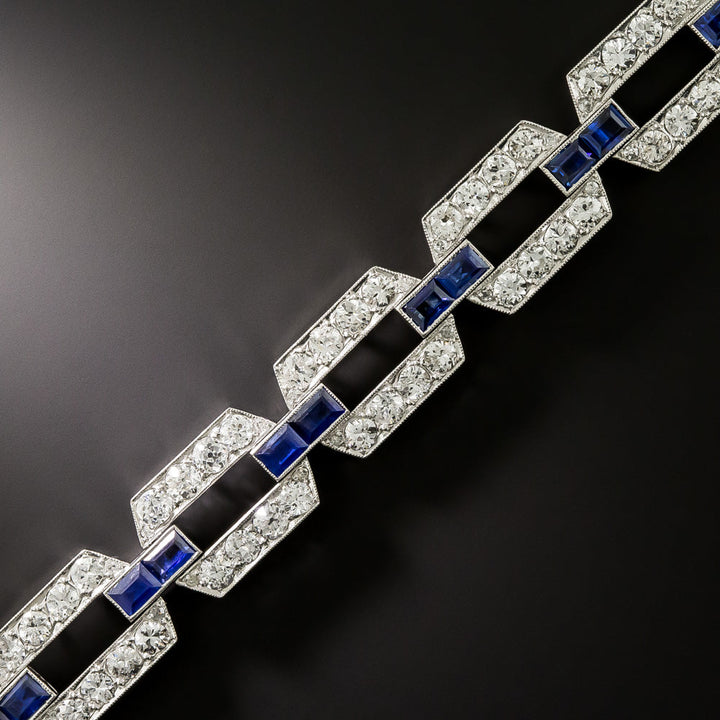 Art Deco Diamond and Sapphire Link Bracelet