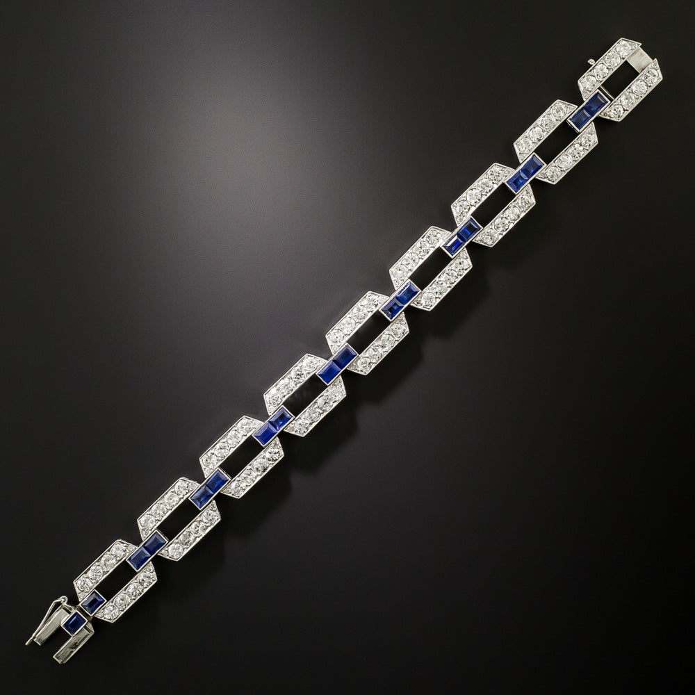 Art Deco Diamond and Sapphire Link Bracelet - 3