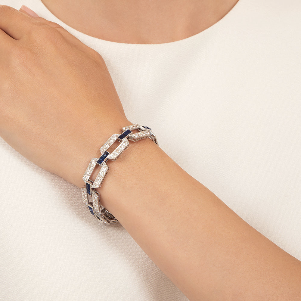 Art Deco Diamond and Sapphire Link Bracelet - 4