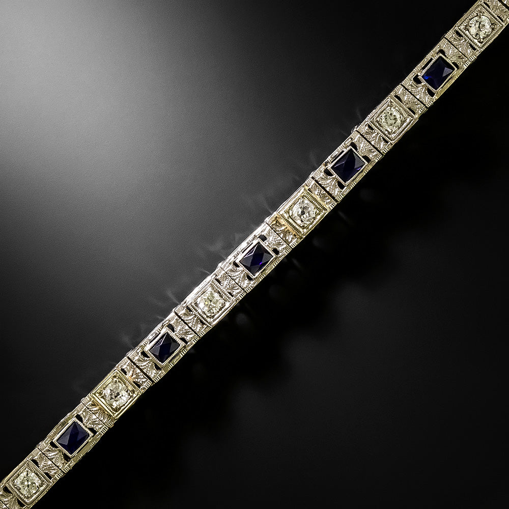 Art Deco Diamond and Sapphire* Link Bracelet by Belais Bros. - 3