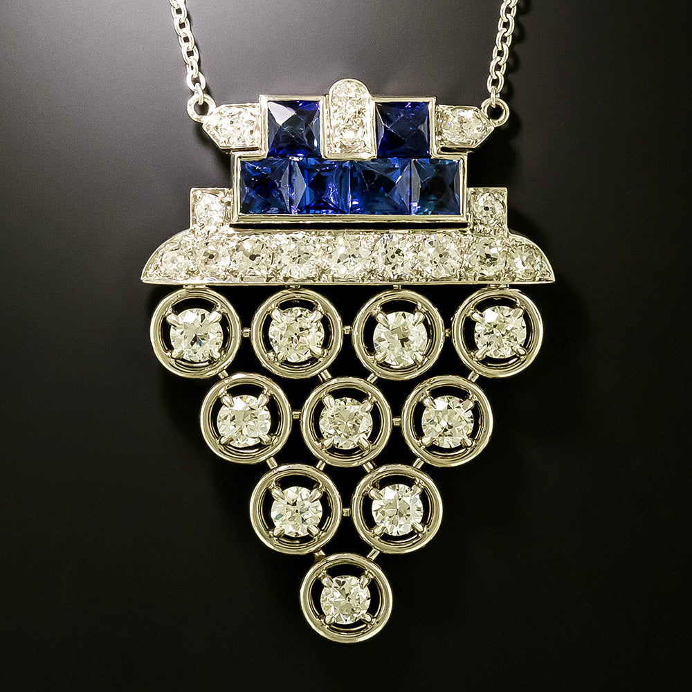Art Deco Diamond and Sapphire Pendant - 3