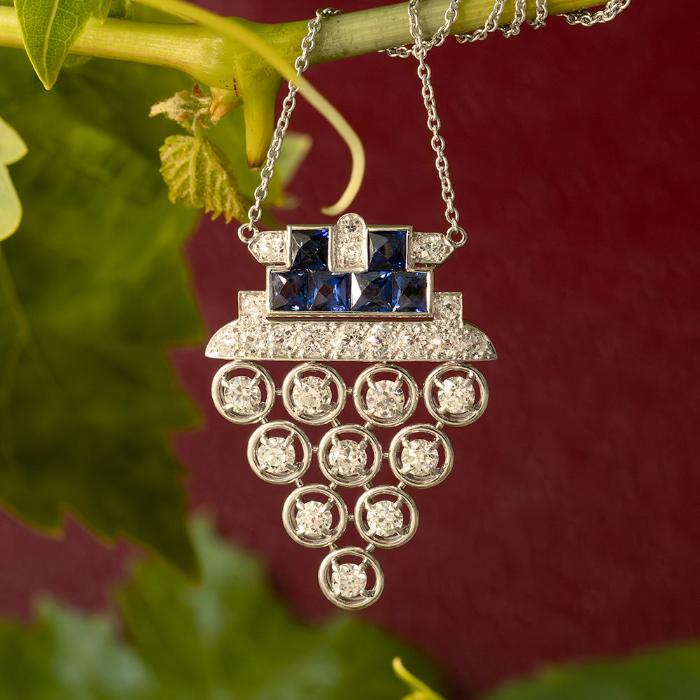 Art Deco Diamond and Sapphire Pendant - 4