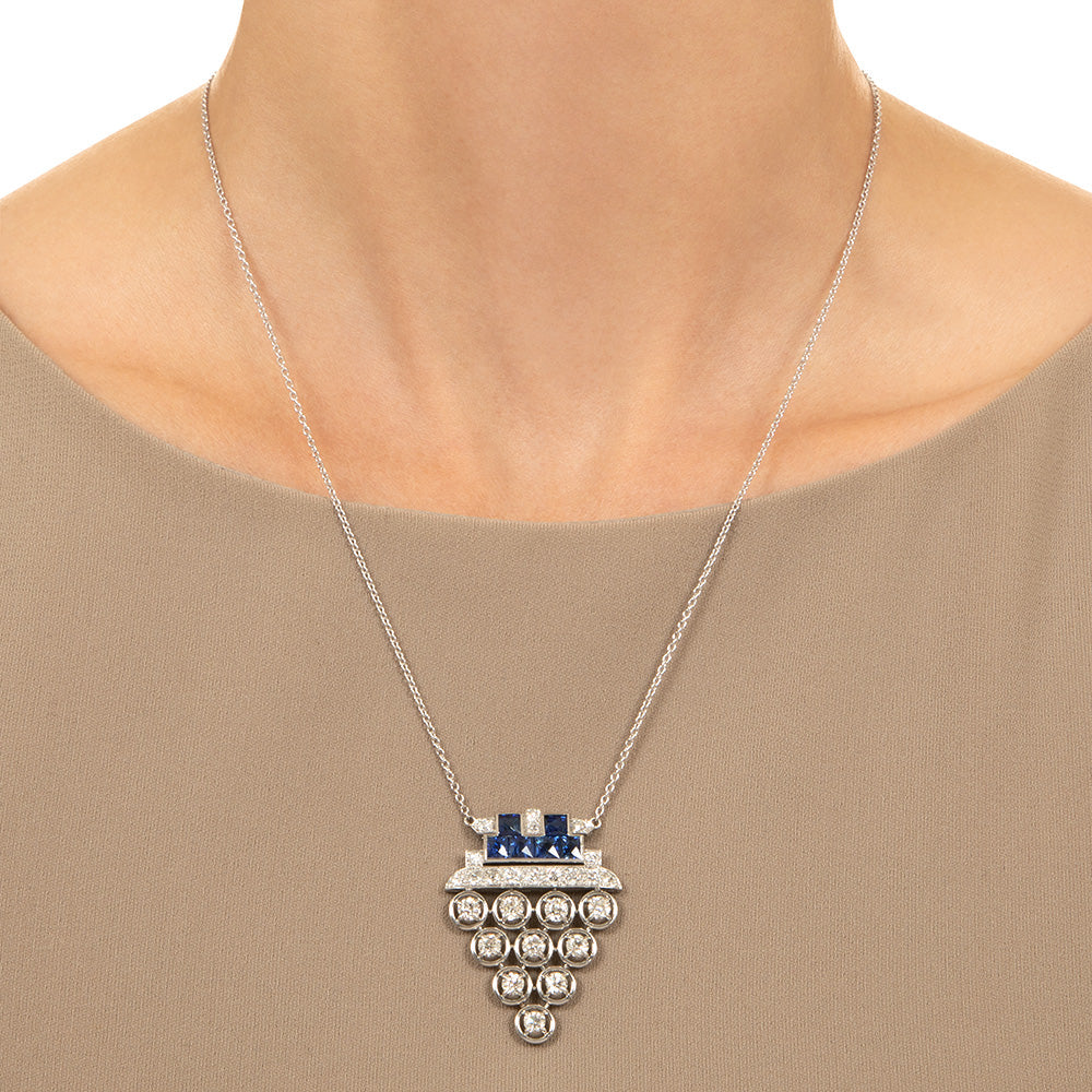 Art Deco Diamond and Sapphire Pendant - 5