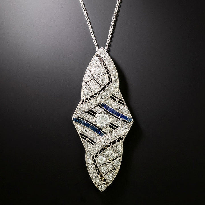 Art Deco Diamond And Sapphire* Pendant Necklace