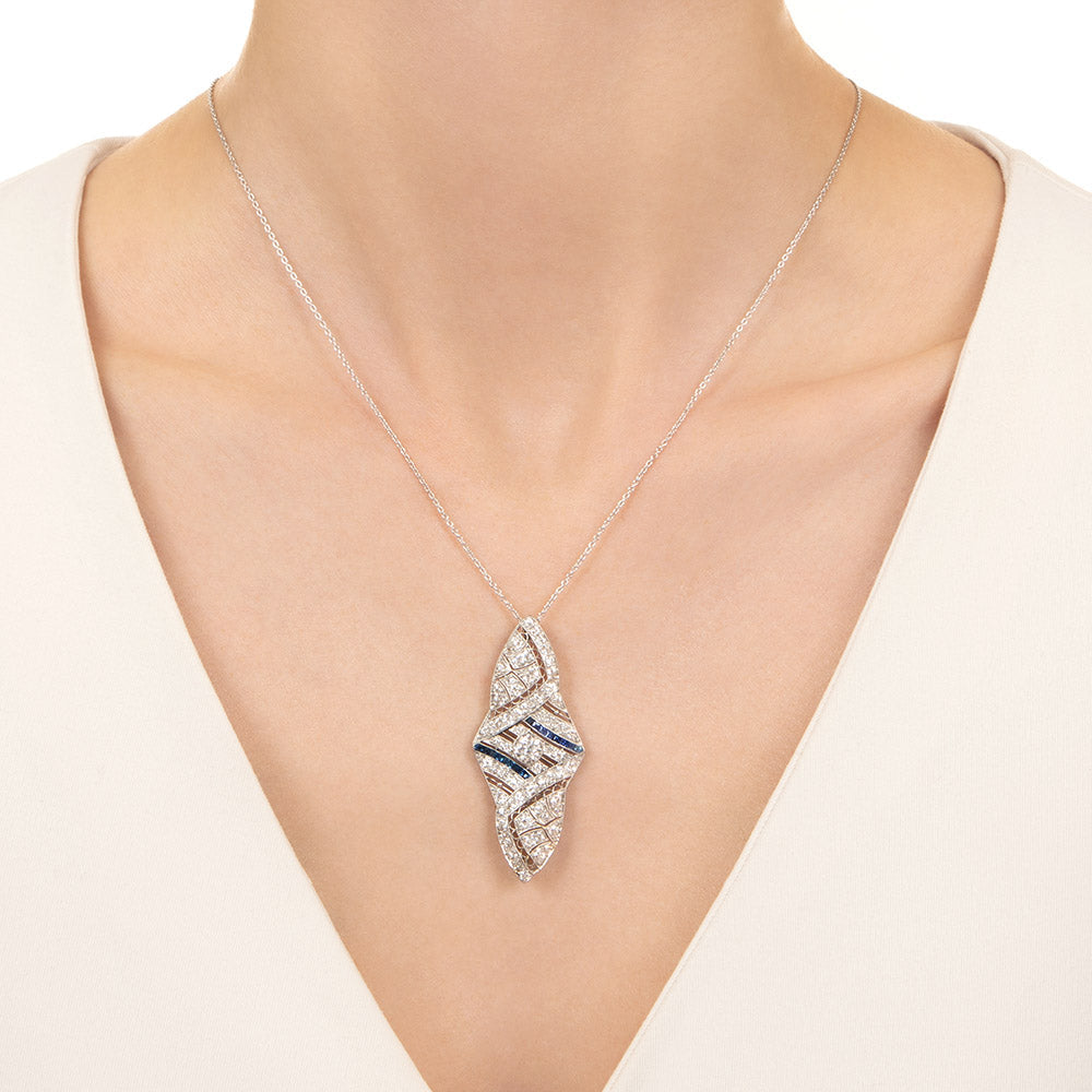 Art Deco Diamond And Sapphire* Pendant Necklace - 6