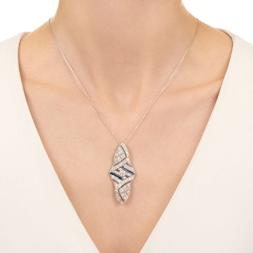 Art Deco Diamond And Sapphire* Pendant Necklace - 6