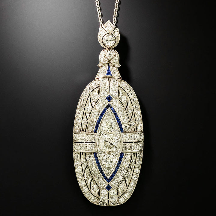 Art Deco Diamond and Sapphire Pendant Necklace