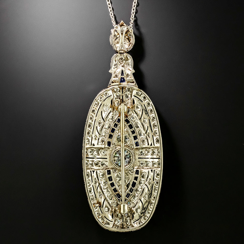 Art Deco Diamond and Sapphire Pendant Necklace - 3