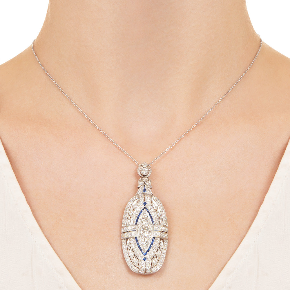 Art Deco Diamond and Sapphire Pendant Necklace - 4
