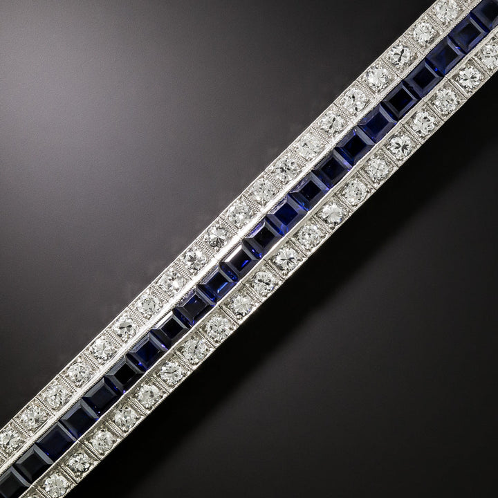 Art Deco Diamond and Sapphire* Three-Row Bracelet