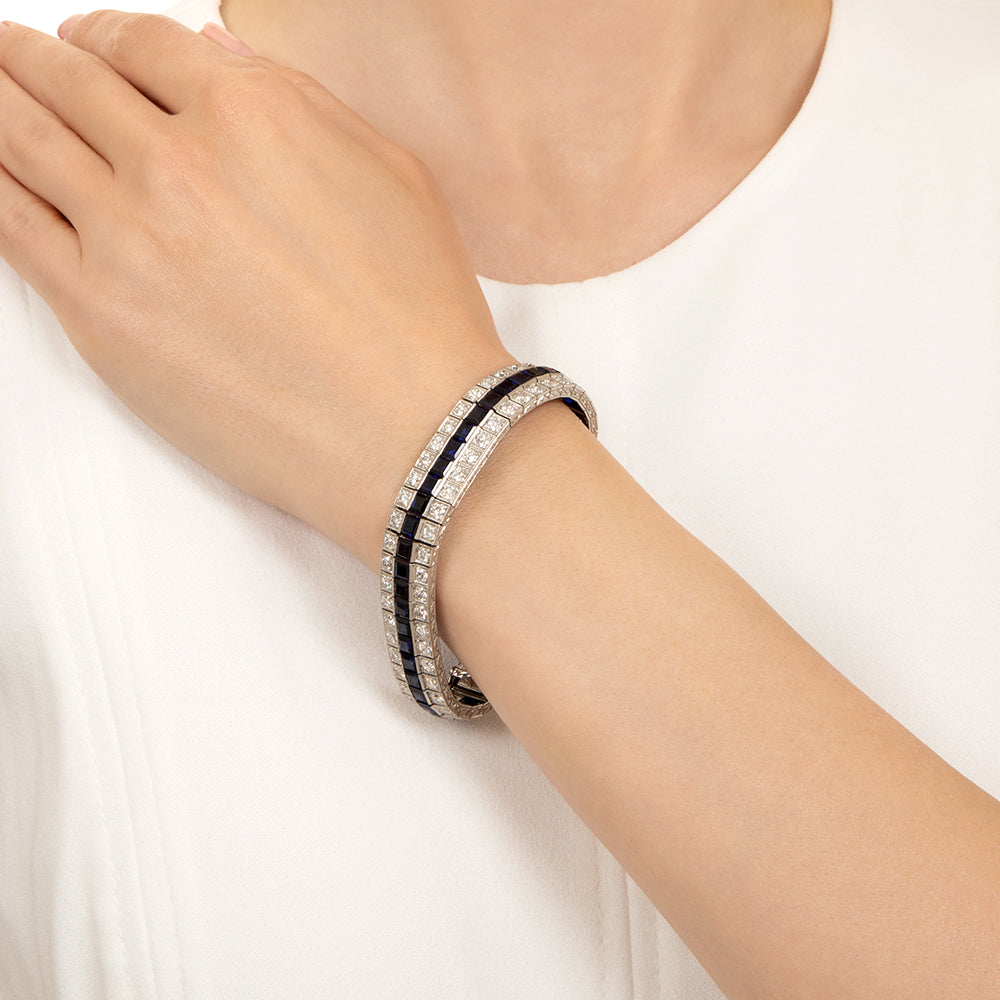Art Deco Diamond and Sapphire* Three-Row Bracelet - 5