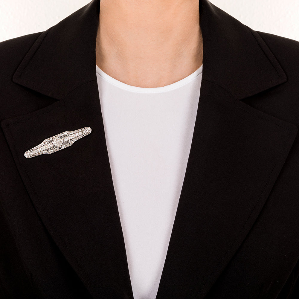 Art Deco Diamond Bar Pin - 3
