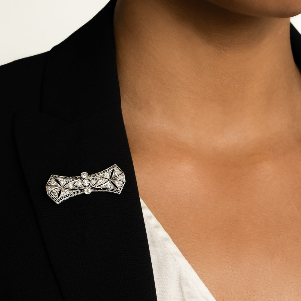 Art Deco Diamond Bow Brooch - 7