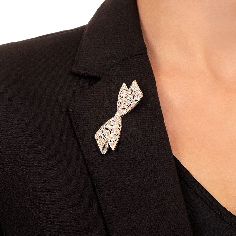 Art Deco Diamond Bow Brooch - 4