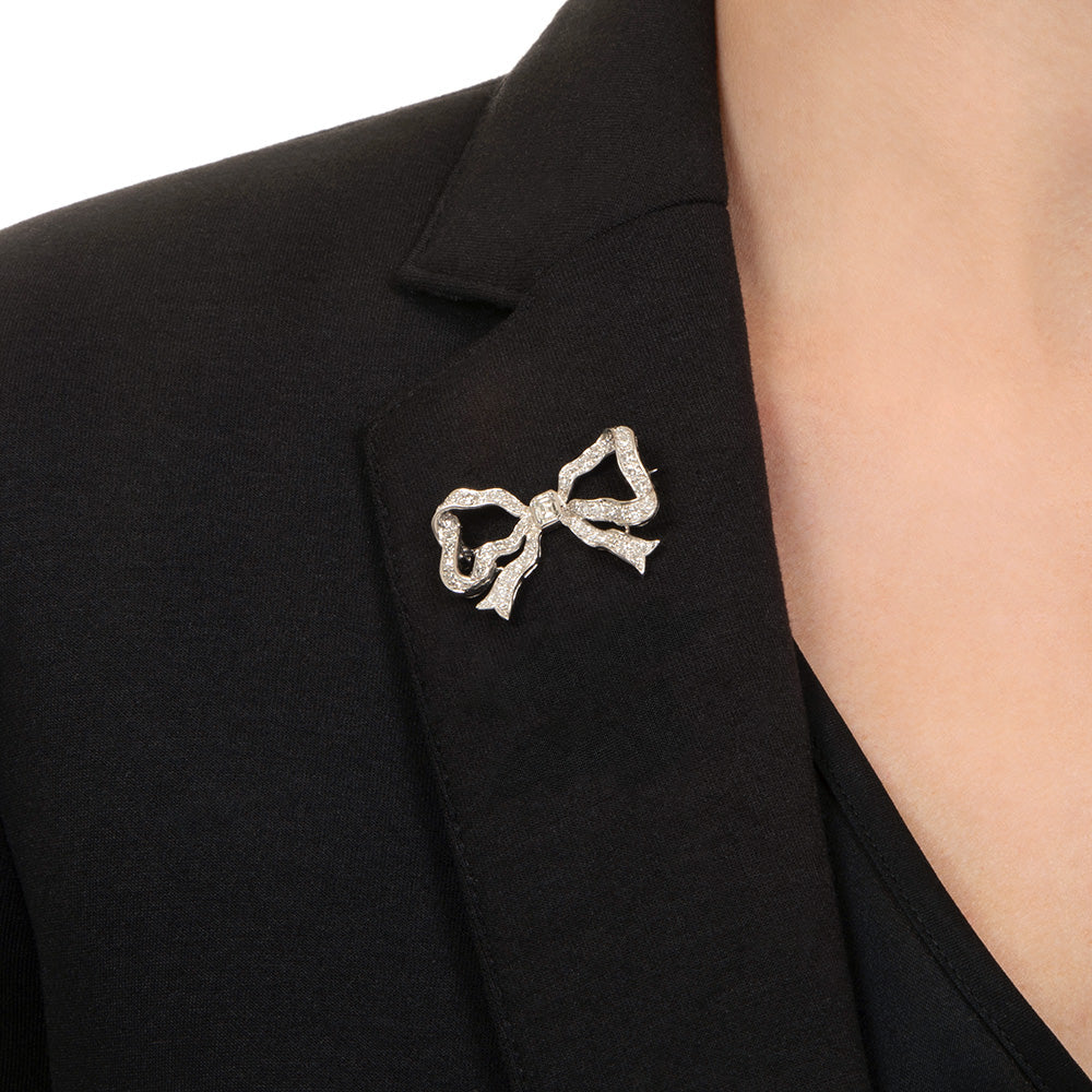 Art Deco Diamond Bow Brooch - 4