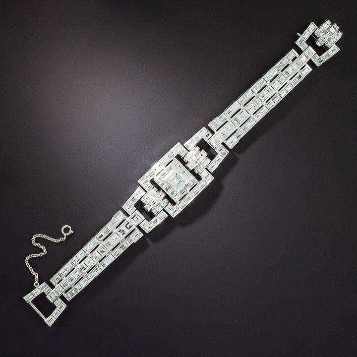 Art Deco Diamond Bracelet with 2.29 Carat Square-Cut Diamond Center - GIA J VS1