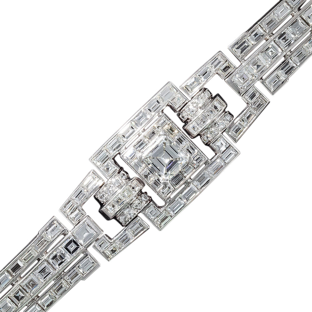 Art Deco Diamond Bracelet with 2.29 Carat Square-Cut Diamond Center - GIA J VS1 - 5