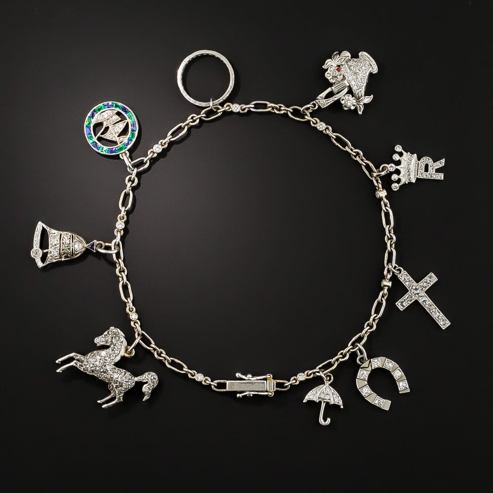 Art Deco Diamond Charm Bracelet With Cartier Horseshoe - 1