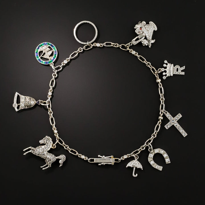 Art Deco Diamond Charm Bracelet With Cartier Horseshoe