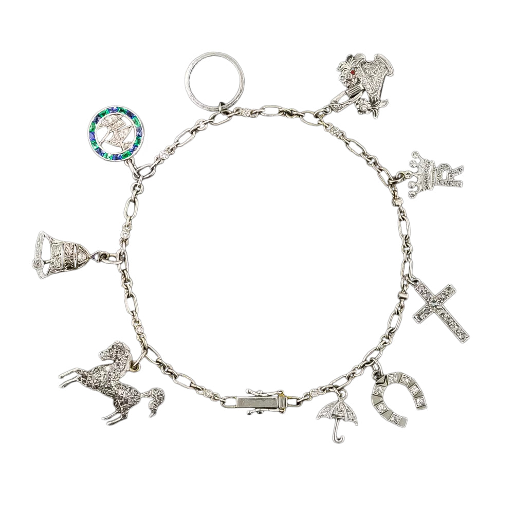 Art Deco Diamond Charm Bracelet With Cartier Horseshoe - 5