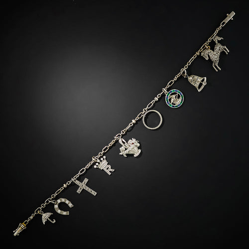 Art Deco Diamond Charm Bracelet With Cartier Horseshoe - 2
