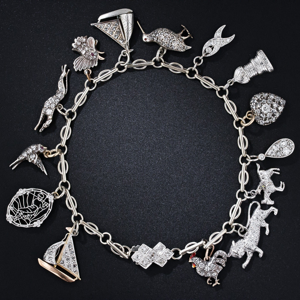 Art Deco Diamond Charm Bracelet - 8