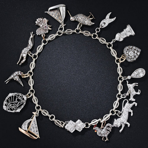Art Deco Diamond Charm Bracelet - 8