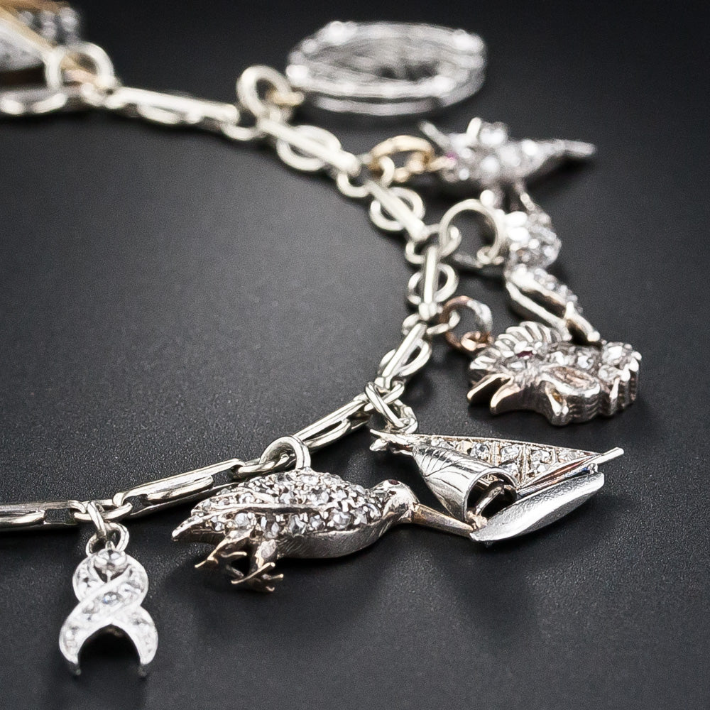 Art Deco Diamond Charm Bracelet - 9