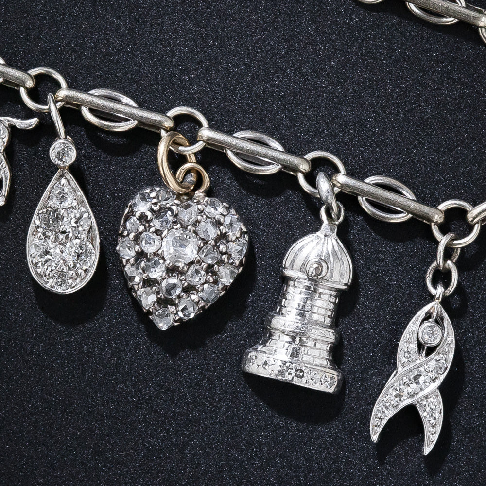 Art Deco Diamond Charm Bracelet - 11