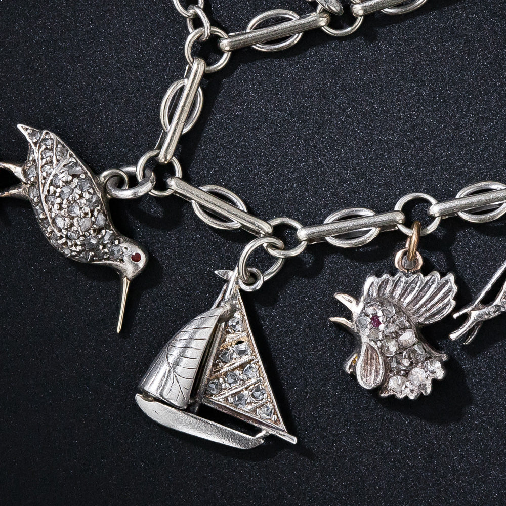 Art Deco Diamond Charm Bracelet - 12