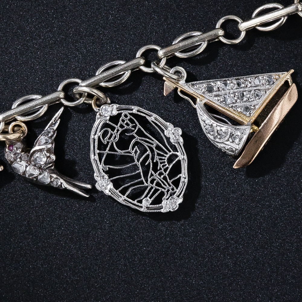 Art Deco Diamond Charm Bracelet - 13