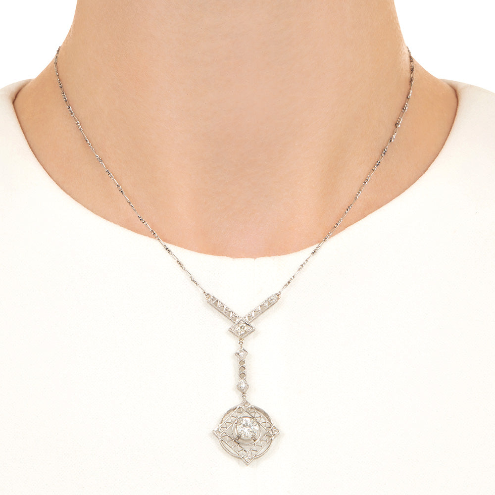 Art Deco Diamond Dangle Necklace - 4