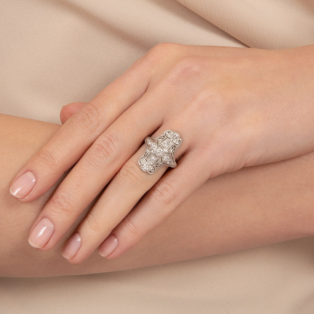 Art Deco Diamond Dinner Ring by F & F Felger - 7