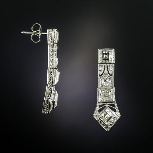 Art Deco Diamond Drop Earrings - 4