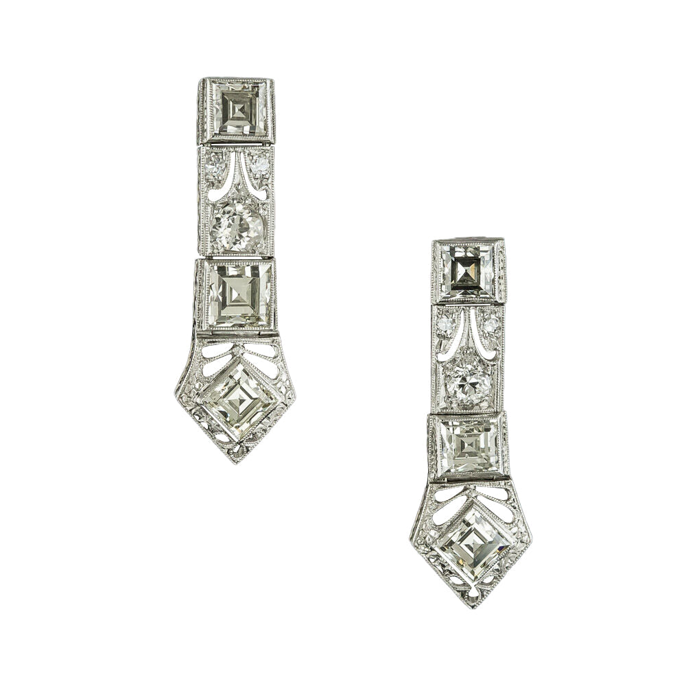 Art Deco Diamond Drop Earrings - 5