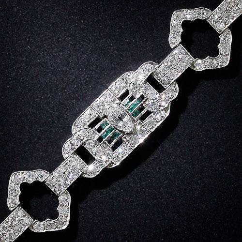 Art Deco Diamond, Emerald and Onyx Bracelet