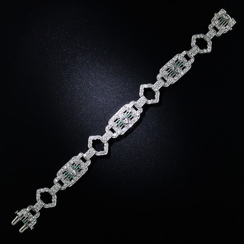 Art Deco Diamond, Emerald and Onyx Bracelet - 2