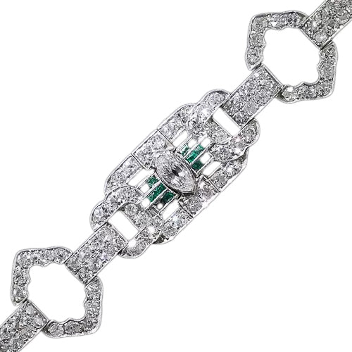 Art Deco Diamond, Emerald and Onyx Bracelet - 5