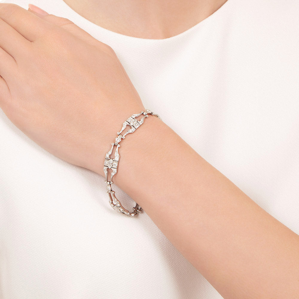 Art Deco Diamond Fancy Link Bracelet - 4