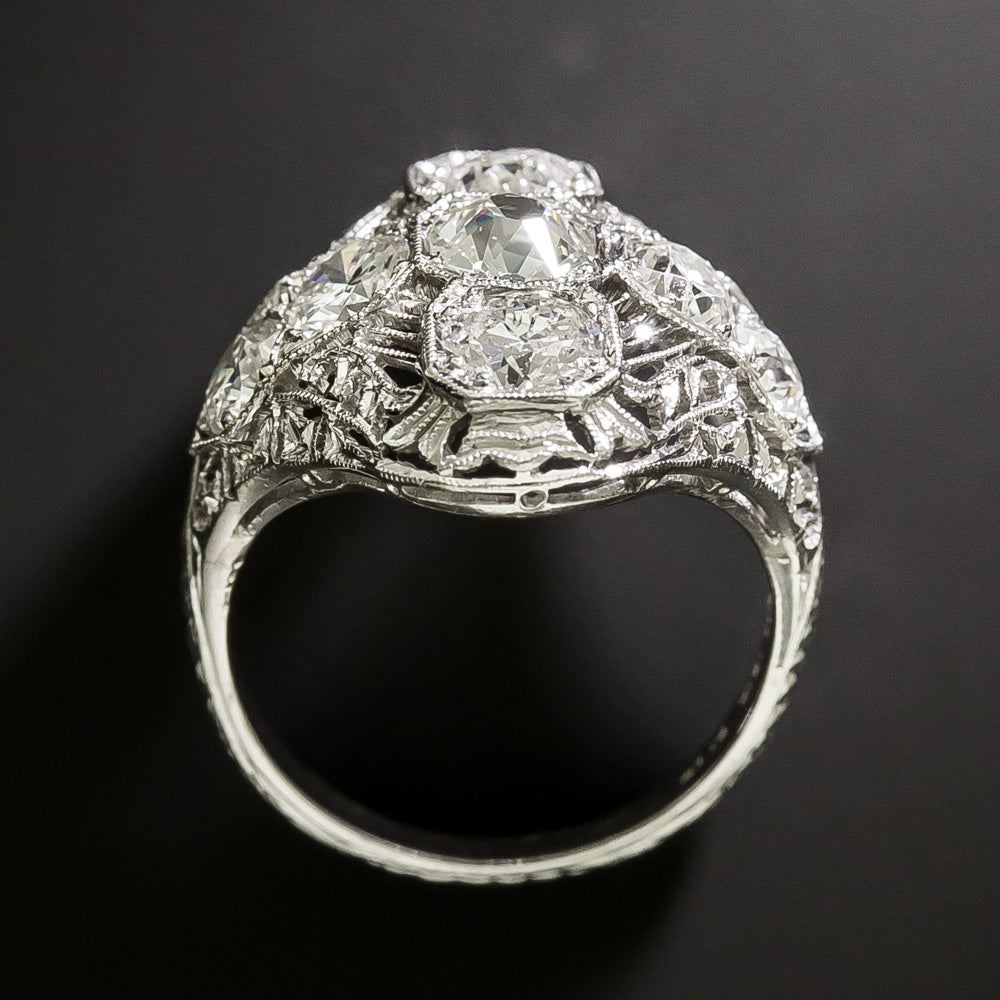 Art Deco Diamond Filigree Dinner Ring - 5