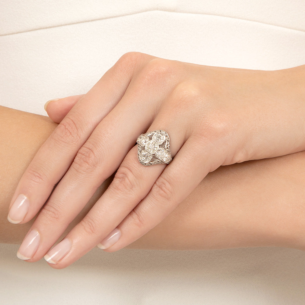 Art Deco Diamond Filigree Dinner Ring - 6