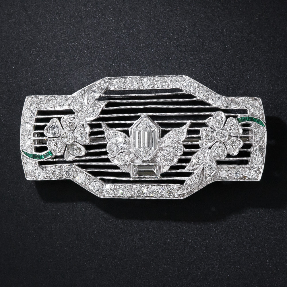Art Deco Diamond Filigree Floral Motif Brooch  - 1