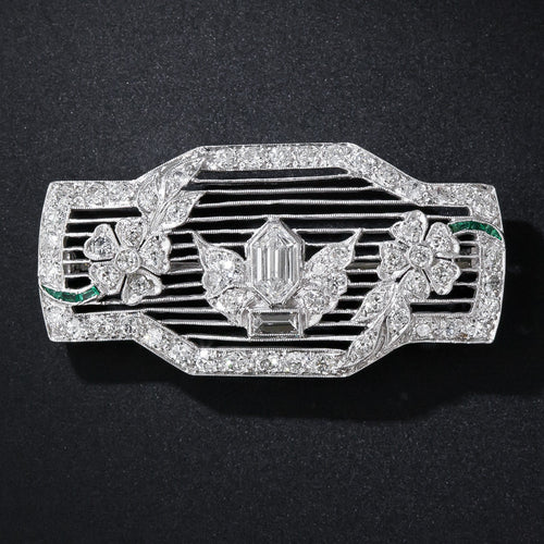 Art Deco Diamond Filigree Floral Motif Brooch  - 1