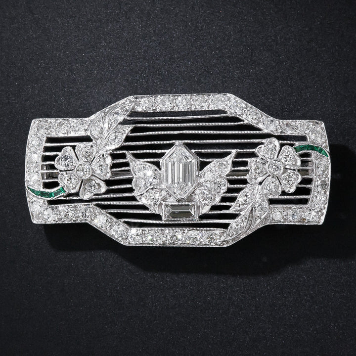 Art Deco Diamond Filigree Floral Motif Brooch