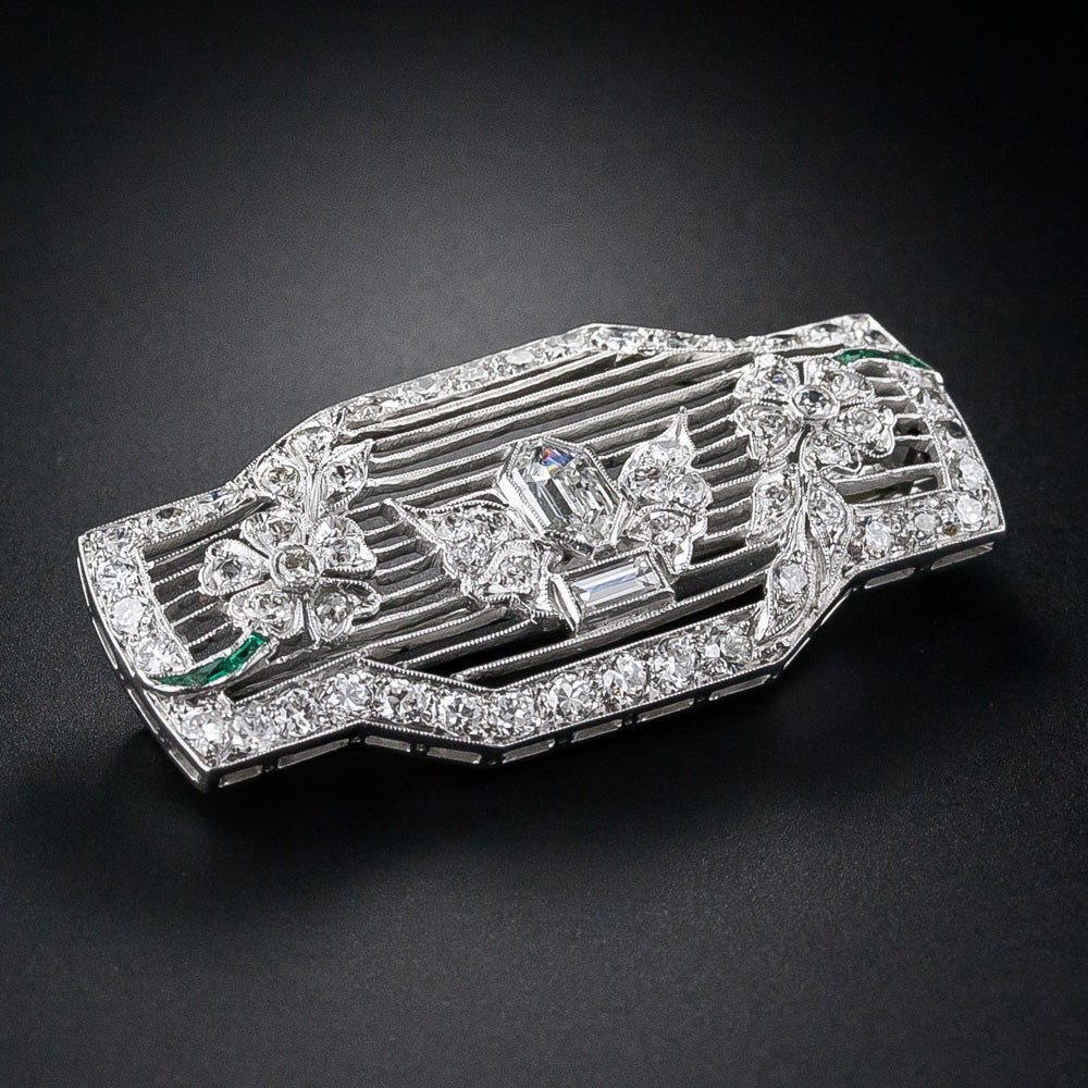 Art Deco Diamond Filigree Floral Motif Brooch  - 3