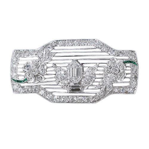 Art Deco Diamond Filigree Floral Motif Brooch  - 5