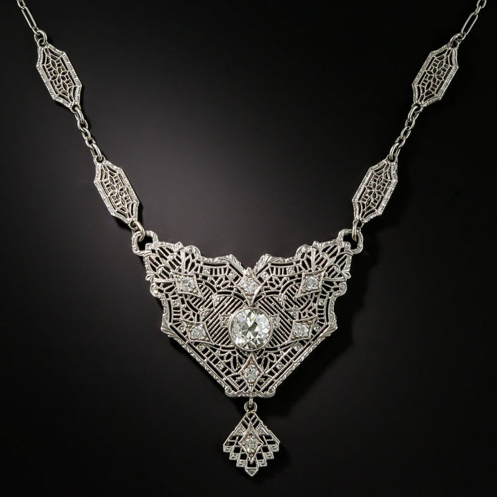 Art Deco Diamond Filigree Necklace